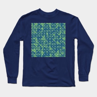 Abstract Blue Floral Polka Dots on Green Long Sleeve T-Shirt